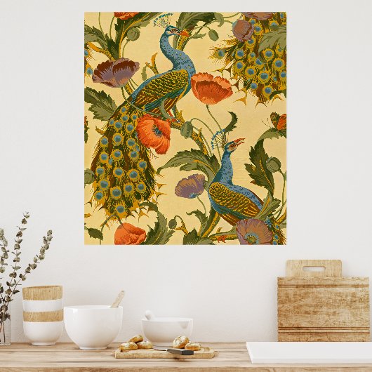 ヴィンテージアールヌーボー1896クジャク模様 ポスター (キッチン)