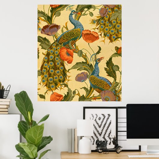 ヴィンテージアールヌーボー1896クジャク模様 ポスター (ホームオフィス)