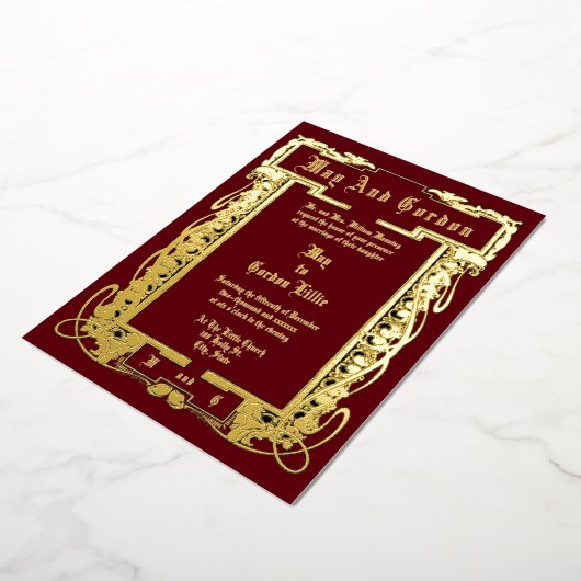 ヴィンテージアールヌーボー1902縁どフローラ結婚の 箔招待状 (回転した状態)