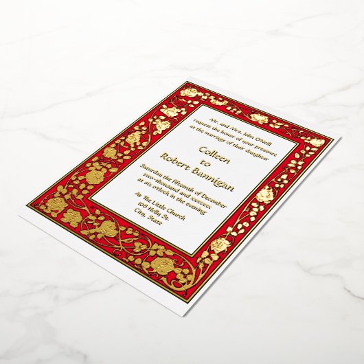 ヴィンテージアールヌーボー1906バラつる植物縁ど 箔招待状 (回転した状態)