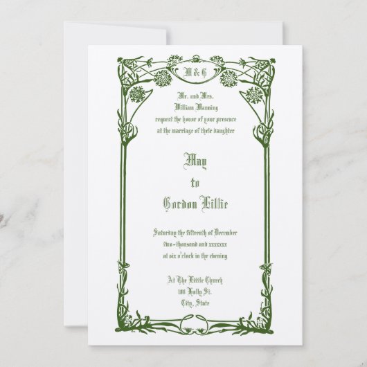 ヴィンテージアールヌーボー1908縁どフローラ結婚s 招待状 (正面)