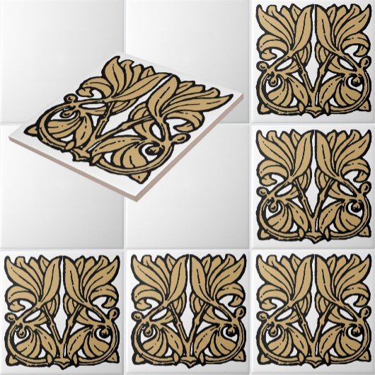 ヴィンテージアールヌーボー1911フローラオーナメントフリーズ タイル