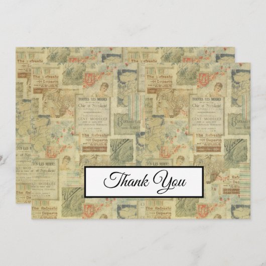 ヴィンテージアールヌーボー1920のアンティーク感謝していユー サンキューカード (正面/裏面)