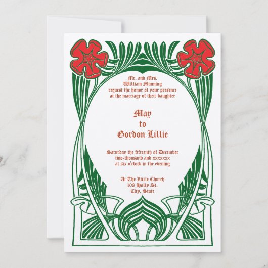 ヴィンテージアールヌーボー2花葉枠 招待状 (正面)