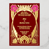 ヴィンテージアールヌーボー2花葉枠 箔招待状 (正面)