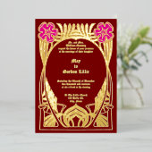 ヴィンテージアールヌーボー2花葉枠 箔招待状 (立ち正面)