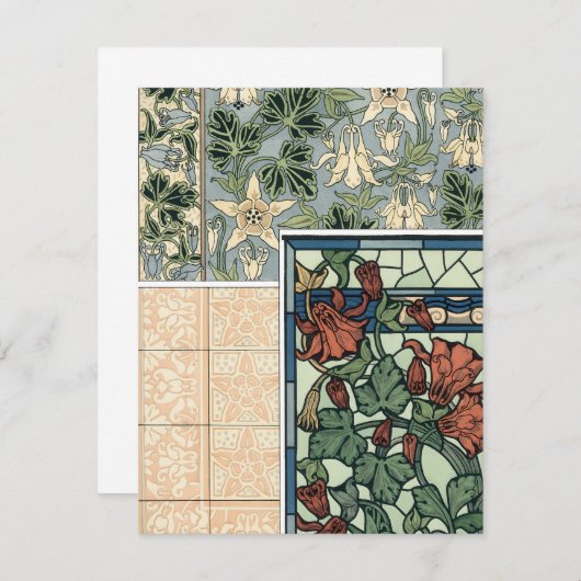 ヴィンテージアールヌーボー、オダマキ（植物）アキレジアフラワー (正面/裏面)