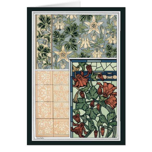 ヴィンテージアールヌーボー、オダマキ（植物）アキレジアフラワー (正面)