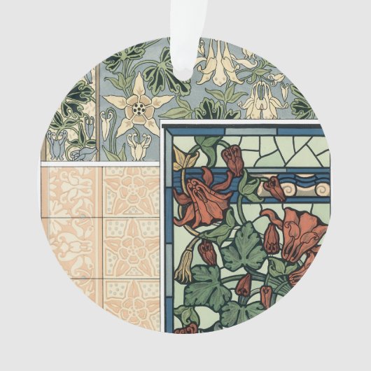 ヴィンテージアールヌーボー、オダマキ（植物）アキレジアフラワー オーナメント (正面)