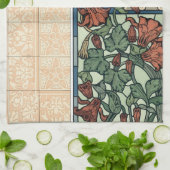 ヴィンテージアールヌーボー、オダマキ(植物)アキレジアフラワー キッチンタオル (折り畳み)