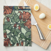 ヴィンテージアールヌーボー、オダマキ(植物)アキレジアフラワー キッチンタオル (四つ折り)