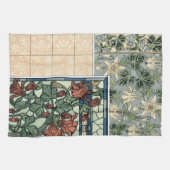 ヴィンテージアールヌーボー、オダマキ(植物)アキレジアフラワー キッチンタオル (横)