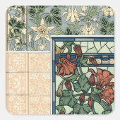 ヴィンテージアールヌーボー、オダマキ（植物）アキレジアフラワー スクエアシール (正面)