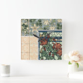 ヴィンテージアールヌーボー、オダマキ(植物)アキレジアフラワー スクエア壁時計 (ホーム)