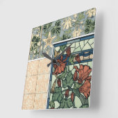 ヴィンテージアールヌーボー、オダマキ(植物)アキレジアフラワー スクエア壁時計 (傾斜)