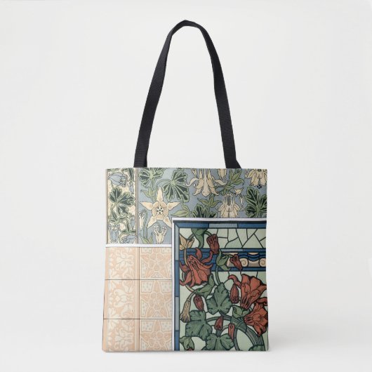 ヴィンテージアールヌーボー、オダマキ(植物)アキレジアフラワー トートバッグ (正面)