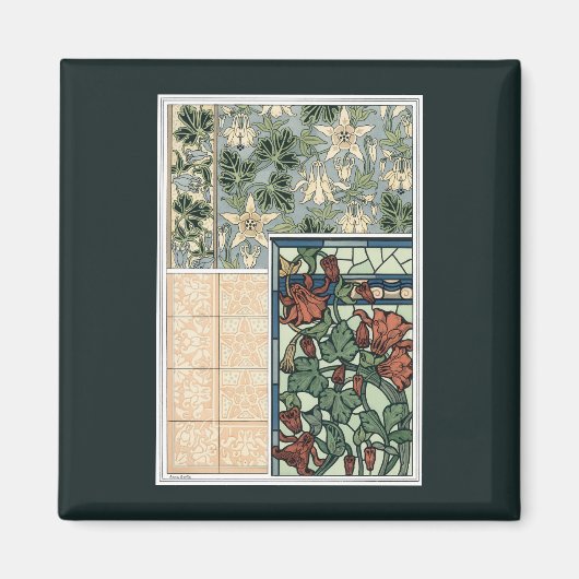 ヴィンテージアールヌーボー、オダマキ(植物)アキレジアフラワー マグネット (正面)