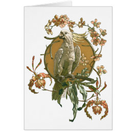 ヴィンテージアールヌーボー、コッカトー鳥、蘭の花