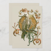 ヴィンテージアールヌーボー、コッカトー鳥、蘭の花 (正面/裏面)