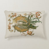 ヴィンテージアールヌーボー、コッカトー鳥、蘭の花 アクセントクッション (正面)