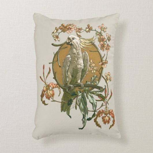 ヴィンテージアールヌーボー、コッカトー鳥、蘭の花 アクセントクッション (正面(垂直))