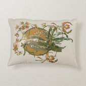 ヴィンテージアールヌーボー、コッカトー鳥、蘭の花 アクセントクッション (裏面)