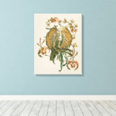 ヴィンテージアールヌーボー、コッカトー鳥、蘭の花 キャンバスプリント (インサイチュ (ウッドフロア))