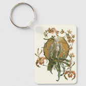 ヴィンテージアールヌーボー、コッカトー鳥、蘭の花 キーホルダー (正面)