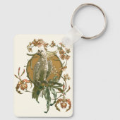 ヴィンテージアールヌーボー、コッカトー鳥、蘭の花 キーホルダー (裏面)
