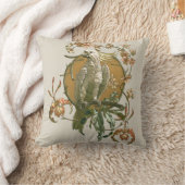 ヴィンテージアールヌーボー、コッカトー鳥、蘭の花 クッション (ブランケット)