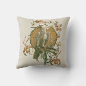 ヴィンテージアールヌーボー、コッカトー鳥、蘭の花 クッション (裏面)