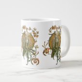 ヴィンテージアールヌーボー、コッカトー鳥、蘭の花 ジャンボコーヒーマグカップ (正面右)