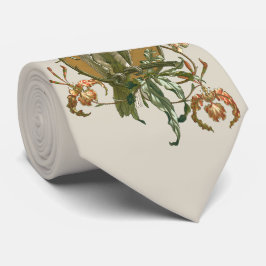 ヴィンテージアールヌーボー、コッカトー鳥、蘭の花 ネクタイ