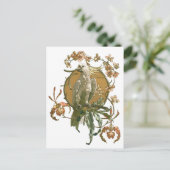 ヴィンテージアールヌーボー、コッカトー鳥、蘭の花 ポストカード (スタンド正面)