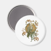 ヴィンテージアールヌーボー、コッカトー鳥、蘭の花 マグネット (正面/裏面)