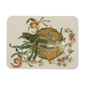 ヴィンテージアールヌーボー、コッカトー鳥、蘭の花 マグネット (横)