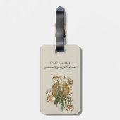 ヴィンテージアールヌーボー、コッカトー鳥、蘭の花 ラゲッジタグ (裏面縦)