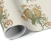 ヴィンテージアールヌーボー、コッカトー鳥、蘭の花 ラッピングペーパー (ロールコーナー)