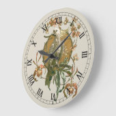 ヴィンテージアールヌーボー、コッカトー鳥、蘭の花 ラージ壁時計 (傾斜)