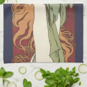 ヴィンテージアールヌーボー、シャンパンバイアルフォンスミュシャ キッチンタオル (折り畳み)