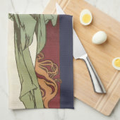 ヴィンテージアールヌーボー、シャンパンバイアルフォンスミュシャ キッチンタオル (四つ折り)