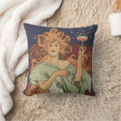 ヴィンテージアールヌーボー、シャンパンバイアルフォンスミュシャ クッション (ブランケット)