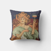 ヴィンテージアールヌーボー、シャンパンバイアルフォンスミュシャ クッション (正面)