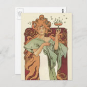 ヴィンテージアールヌーボー、シャンパンバイアルフォンスミュシャ ポストカード (正面/裏面)