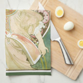 ヴィンテージアールヌーボー、シャンペノワバイアルフォンスミュシャ キッチンタオル (四つ折り)