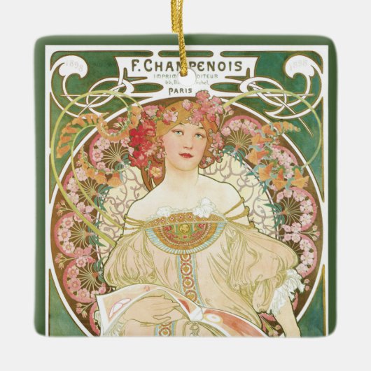 ヴィンテージアールヌーボー、シャンペノワバイアルフォンスミュシャ セラミックオーナメント (正面)