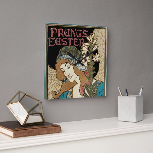 ヴィンテージアールヌーボー、パングのイースター出版物 スクエア壁時計 (オフィス)