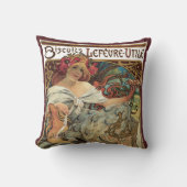 ヴィンテージアールヌーボー、ビスケットバイアルフォンスミュシャ クッション (正面)