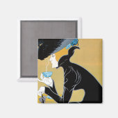 ヴィンテージアールヌーボー、レディーインクルードマルコポーロティー マグネット (正面/裏面)