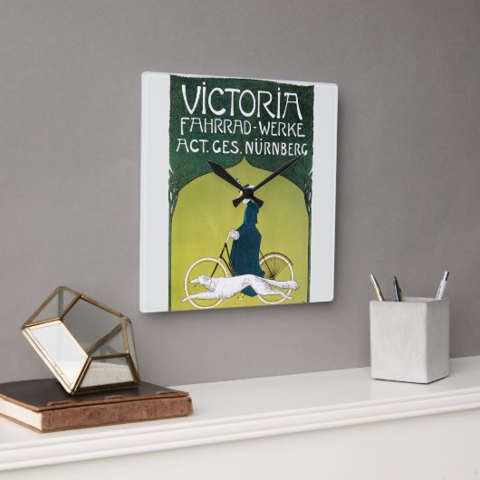 ヴィンテージアールヌーボー、ヴィクトリアフラッドヴェルケ、レーム スクエア壁時計 (オフィス)